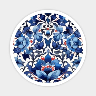 Blue Ottoman Pattern on White Magnet